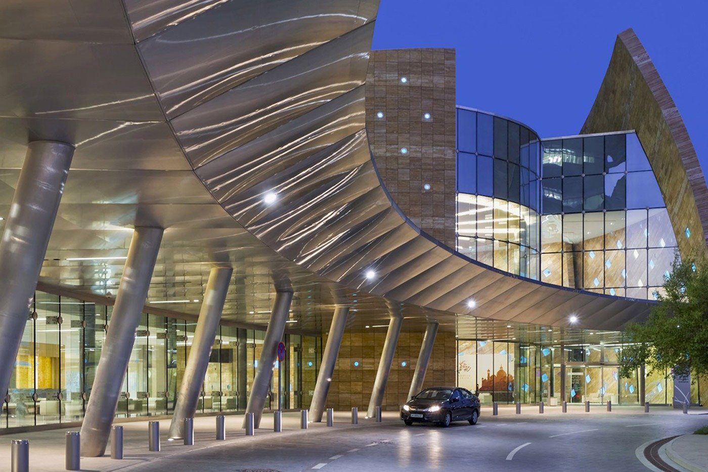 Stainless steel entrance canopy at Sidra Medical and Research Center