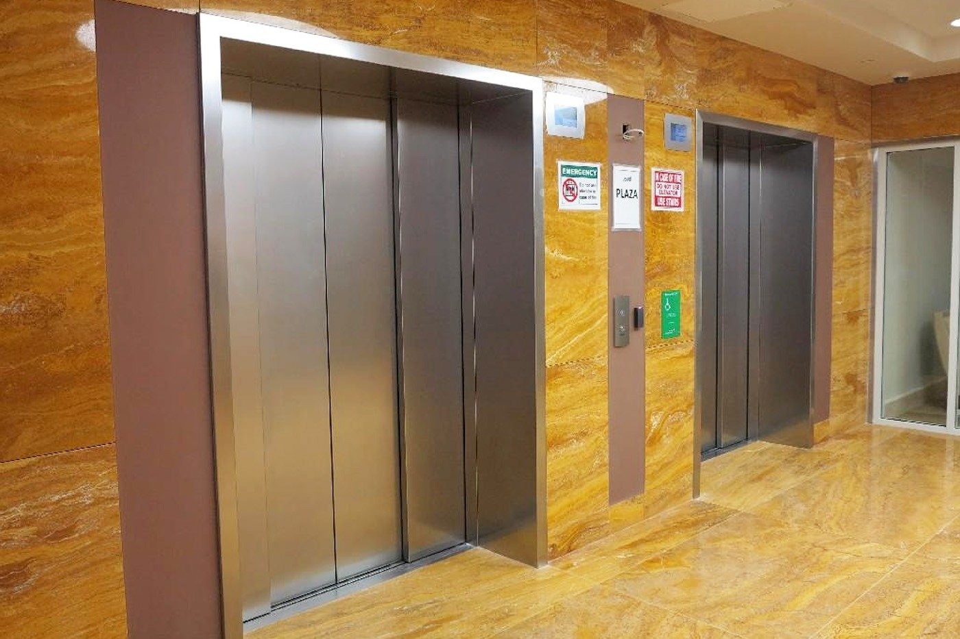 Stainless steel elevator doors at Sidra Medical and Research Center