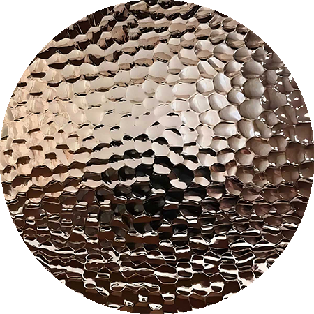 TBK Metal hammered stainless steel sheet with dimpled textured surface finish for decorative architectural and interior applications.