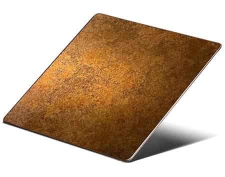Patina finish stainless steel facade panel with aged decorative surface effect