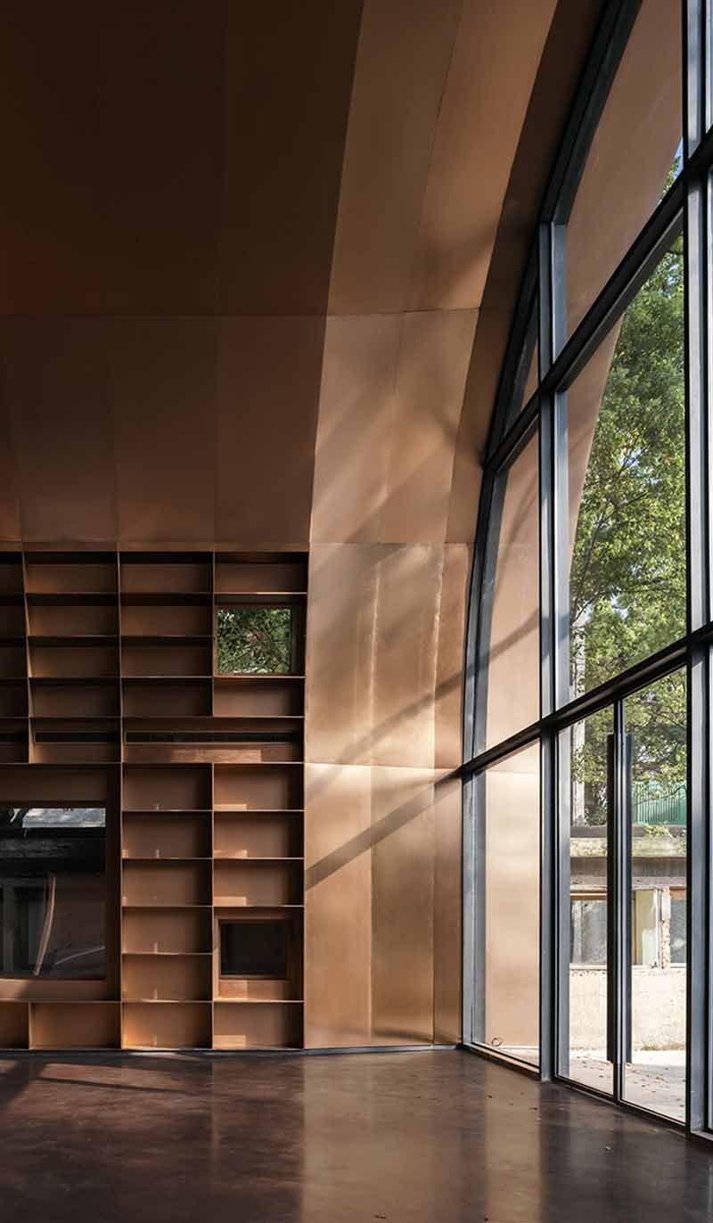 Architectural metal facade cladding project featuring custom interior wall panels