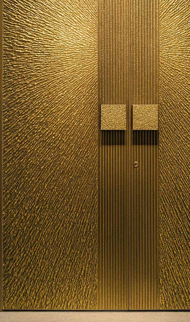 Stainless steel embossed metal sheet featured in a finished building project