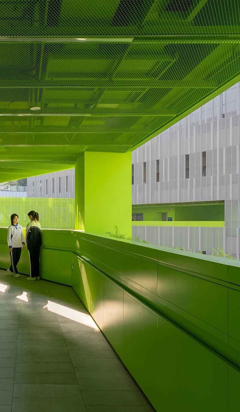 Suspended metal ceiling system installed in a modern architectural interior project