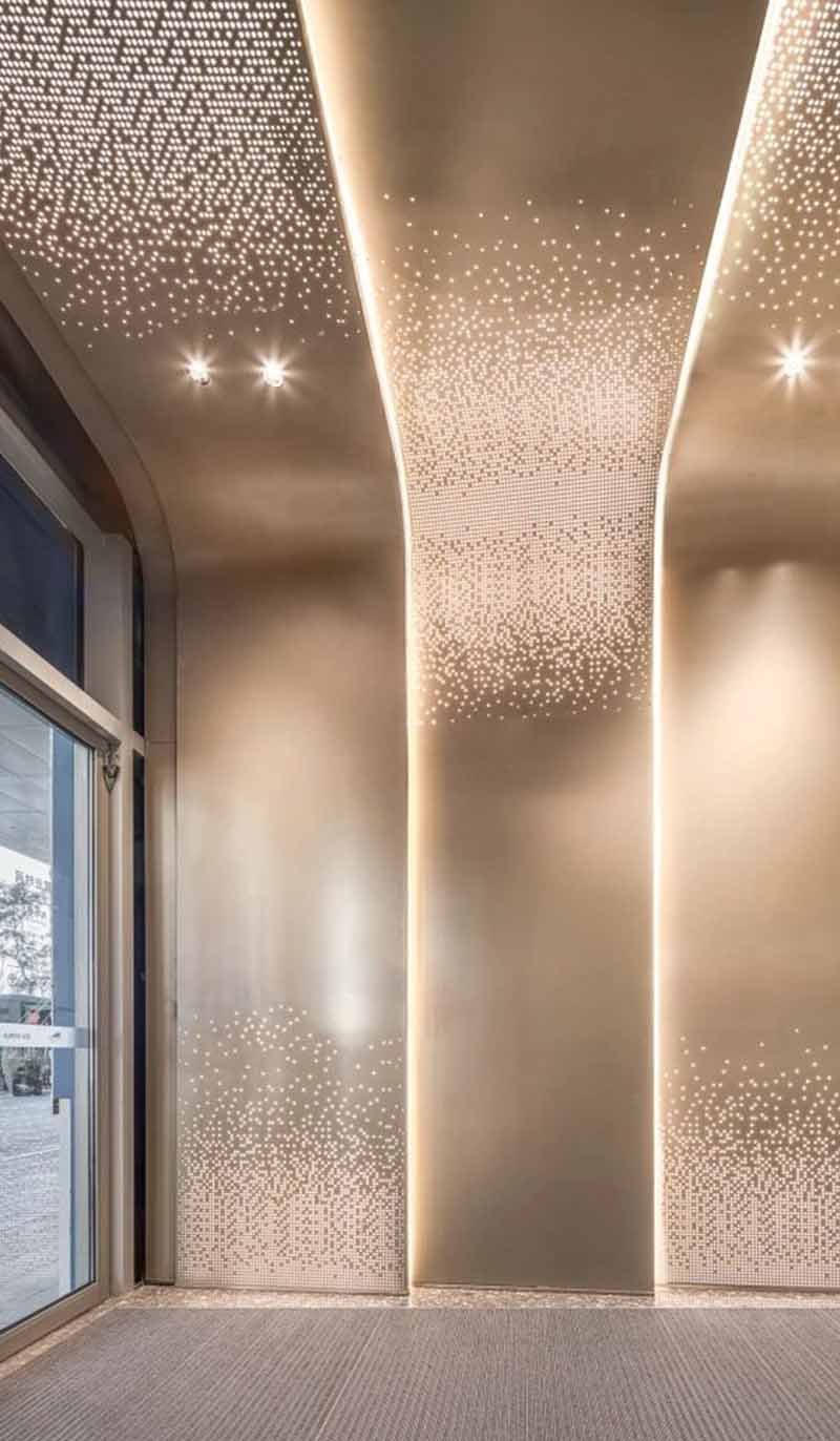 Suspended metal ceiling project featuring modern architectural interior design