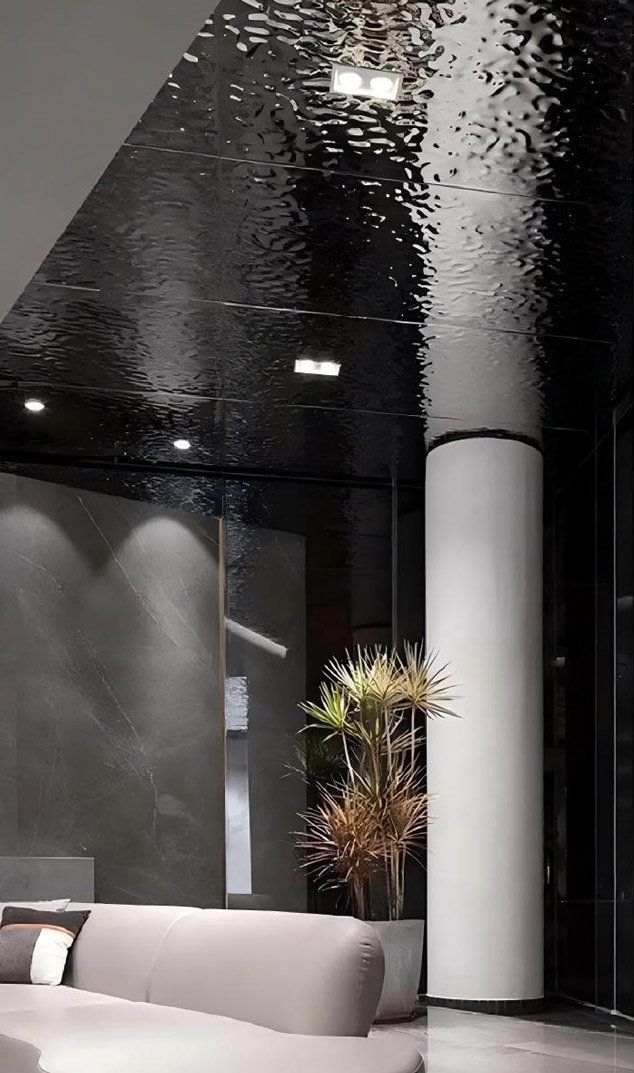 Water ripple stainless steel sheet project featuring reflective wall & ceiling panel design