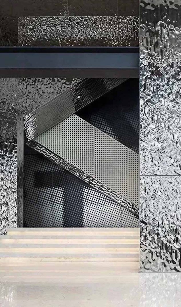 Water ripple stainless steel sheet project with decorative reflective wall panel installation
