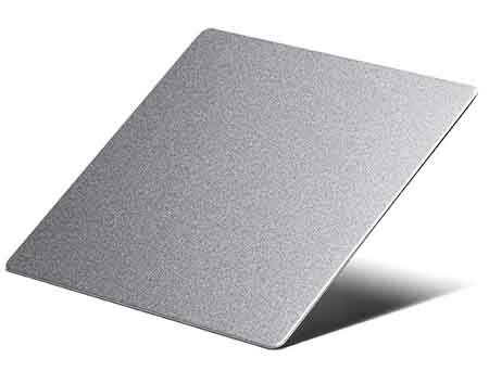 Sandblasted finish stainless steel facade panel with textured surface appearance