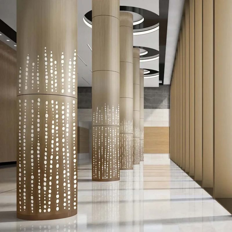 TBK Metal Australia aluminium column wraps and covers installed in a modern interior, highlighting sleek, lightweight, and durable design.
