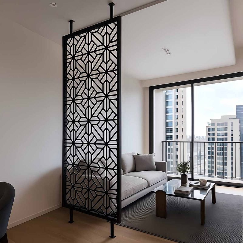 Decorative aluminium laser-cut metal privacy screen panels with custom patterns for architectural applications