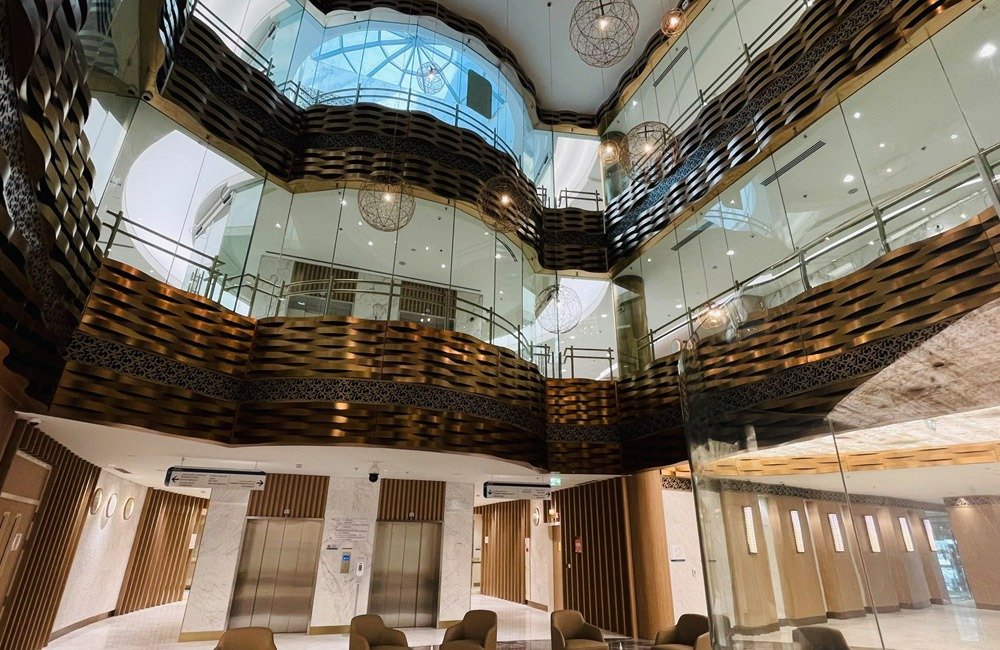 Stainless steel architectural details at Aman Hospital in Doha, Qatar