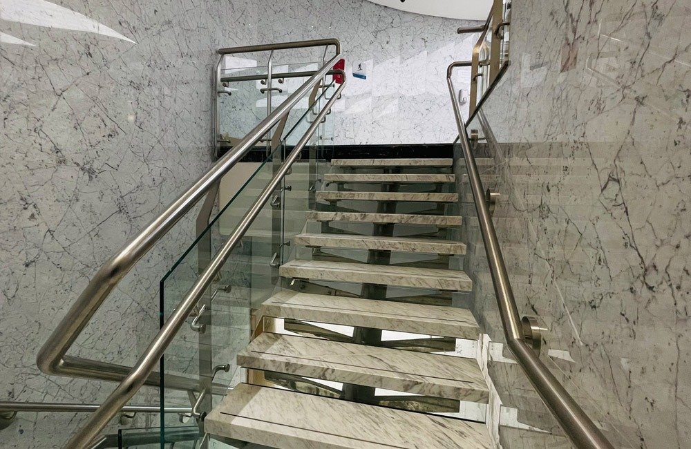 Stainless steel architectural detailing at Aman Hospital in Doha, Qatar