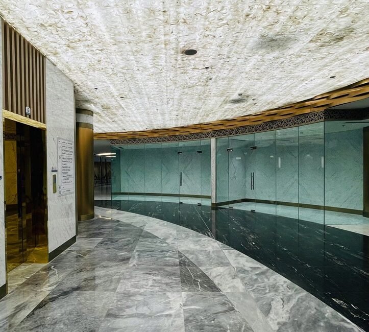 Aman Hospital in Doha featuring custom stainless steel metalwork and architectural detailing
