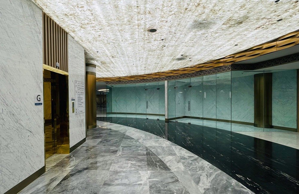Aman Hospital in Doha featuring custom stainless steel metalwork and architectural detailing