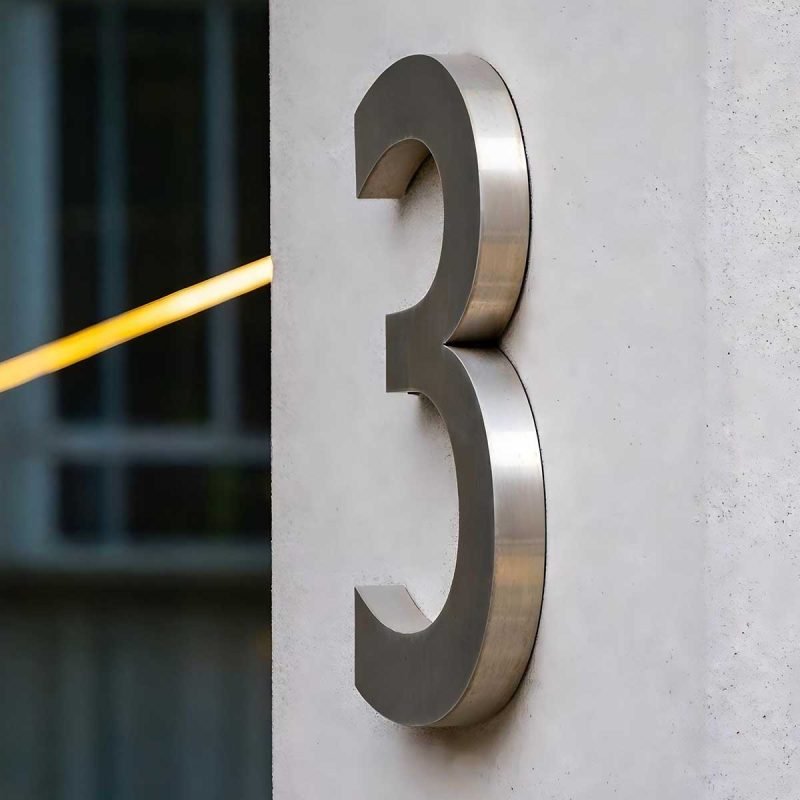 Custom stainless steel house numbers for residential and commercial entrances