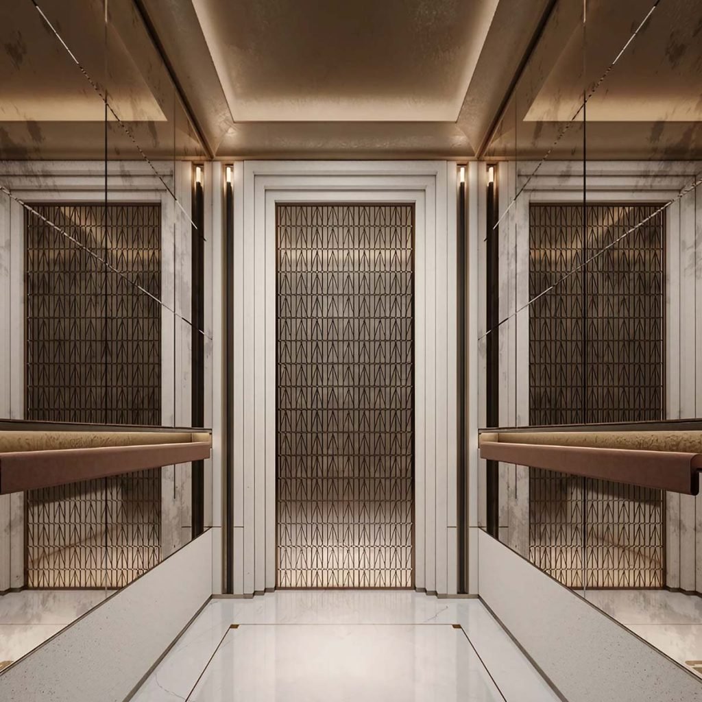 Elevator wall cladding in stainless steel for interior doors and wall surfaces