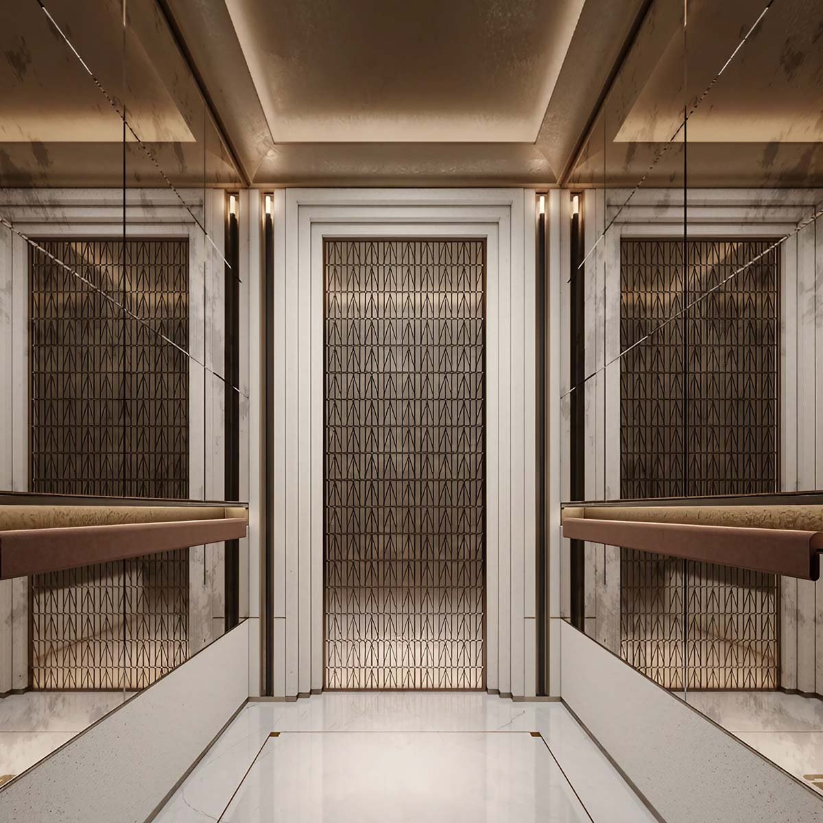 Elevator wall cladding in stainless steel for interior doors and wall surfaces