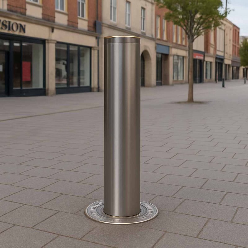 TBK Metal's Hydraulic retractable bollards providing secure, automated traffic control for high-traffic areas.