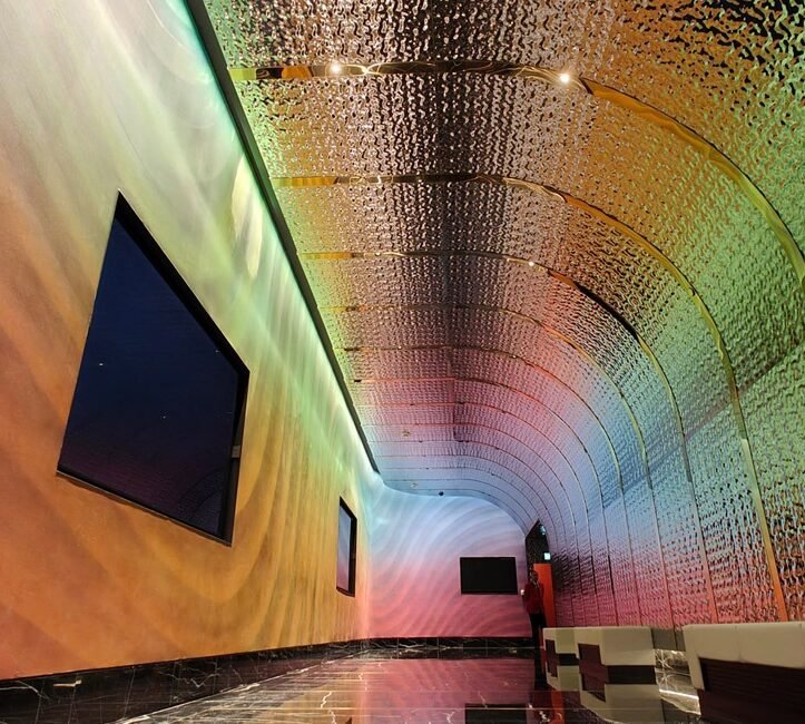 Wynn Resorts (Macau) S.A. interior with custom water ripple stainless steel panels