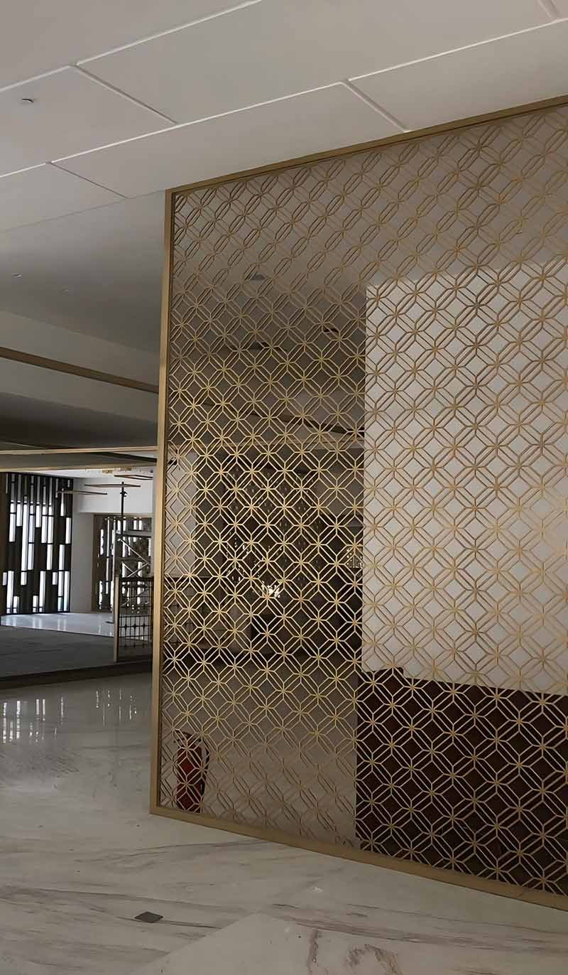Architectural metal divider screen project featuring custom panels for modern interior partition applications