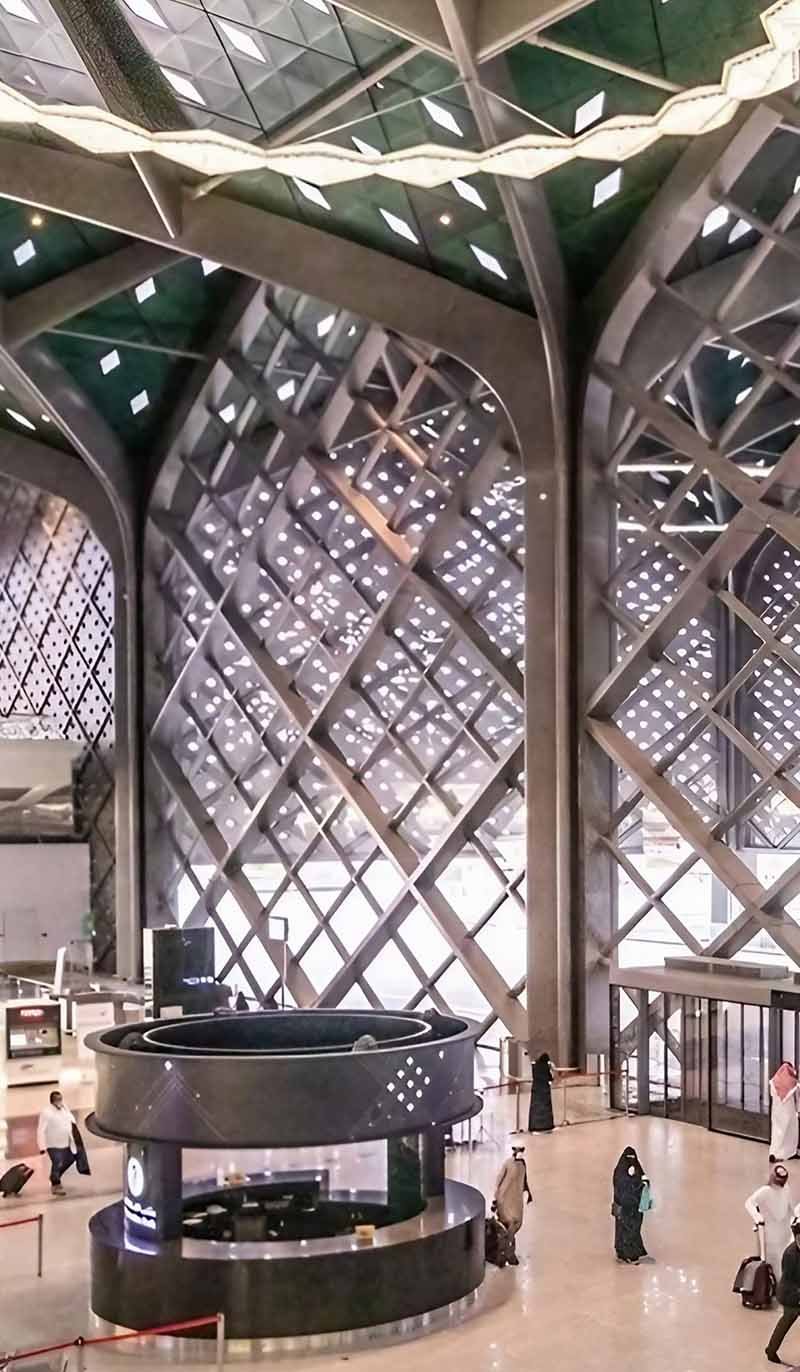 Custom metal roofing with an expansive canopy for railway stations and airport terminals