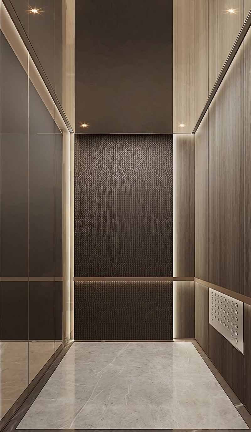 Elevator wall cladding with stainless steel panels for interior elevator doors