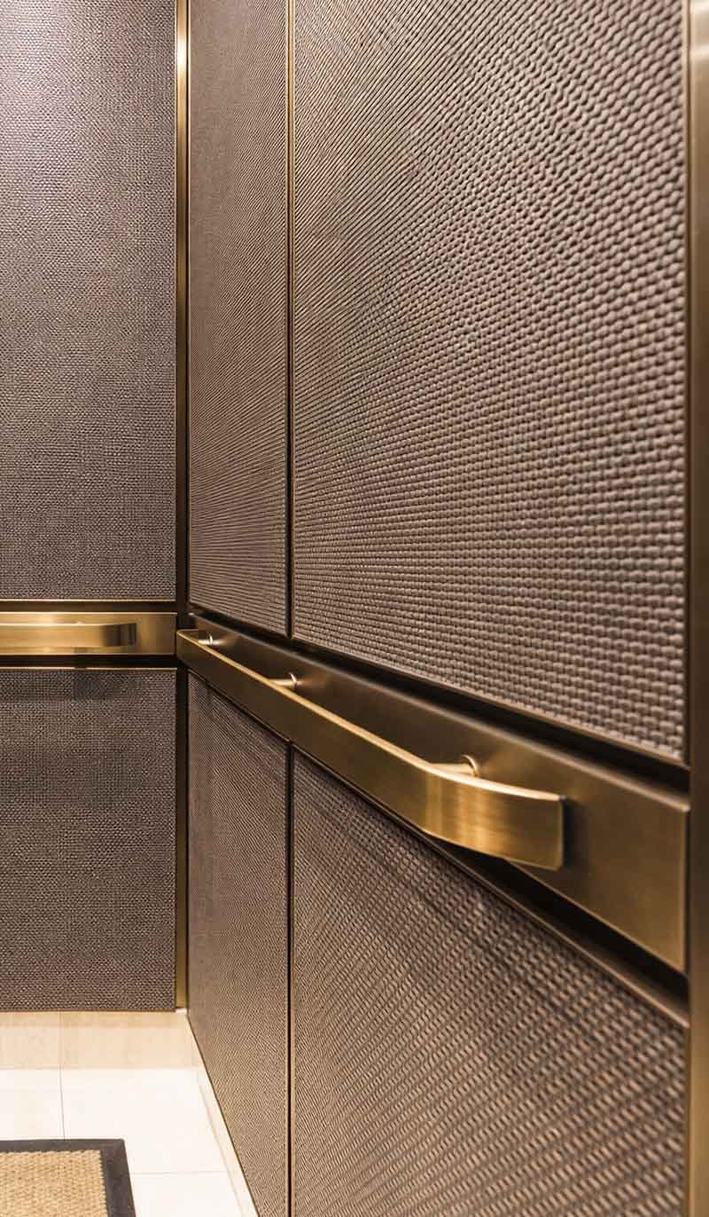 Stainless steel elevator wall cladding for interior elevator doors and surrounding surfaces