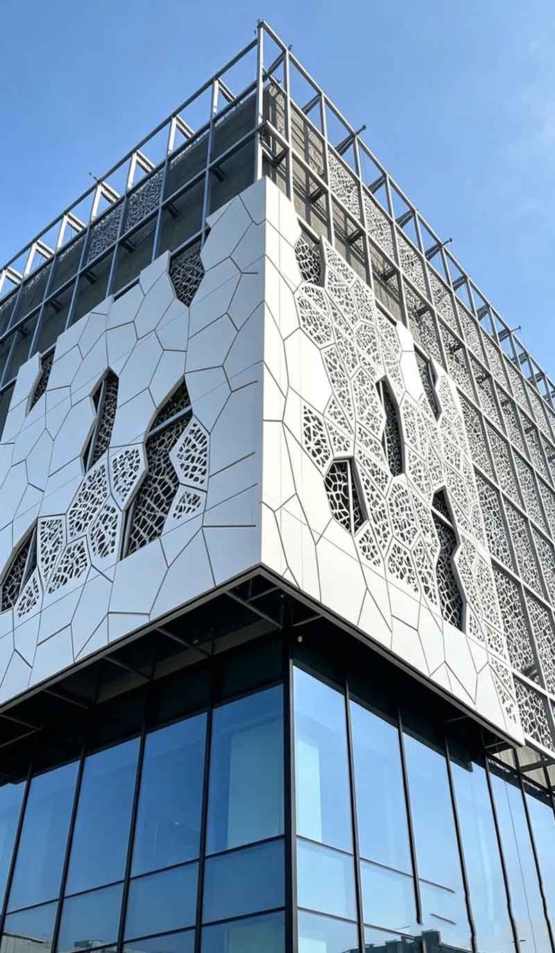 Laser-cut aluminium facade metal cladding panels for architectural building projects