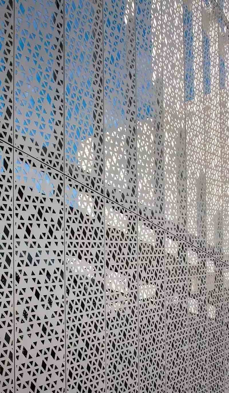 Laser-cut patterned aluminium facade metal cladding panels for architectural projects