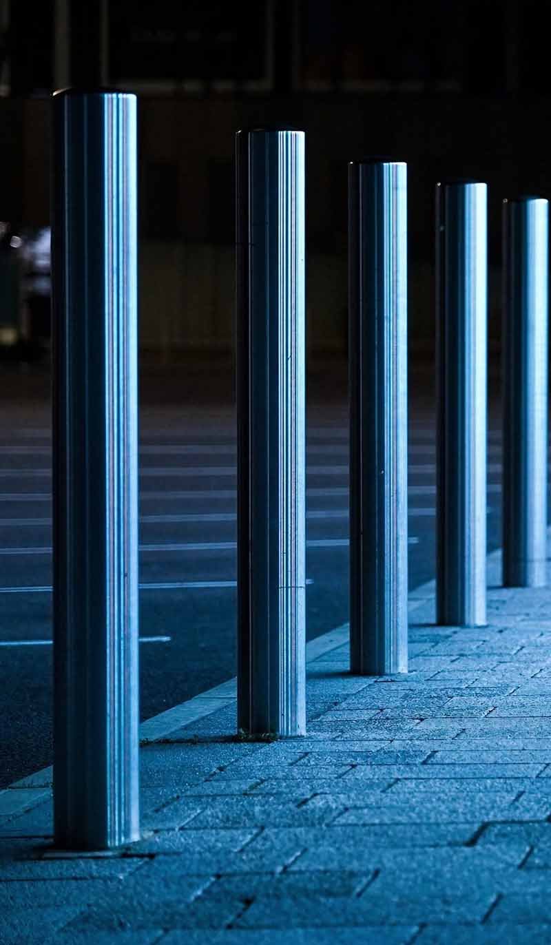 Stainless steel bollard posts installed for security and safety projects