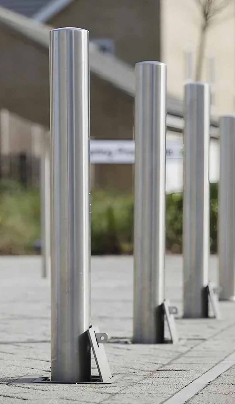 Stainless steel bollard posts installed for vehicle control and security protection