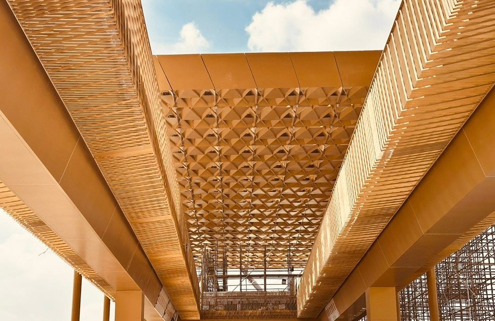 Sports Boulevard Riyadh pedestrian bridge structure with custom metal canopy and facade by TBK Metal