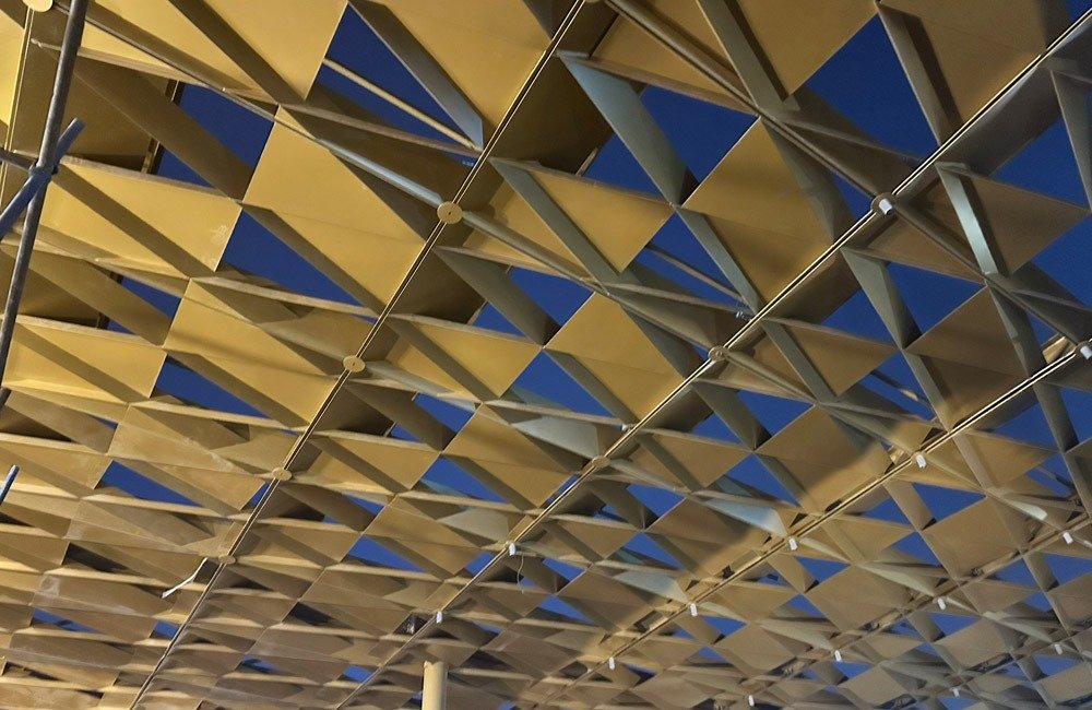Sports Boulevard Riyadh pedestrian bridge canopy and architectural facade installation by TBK Metal
