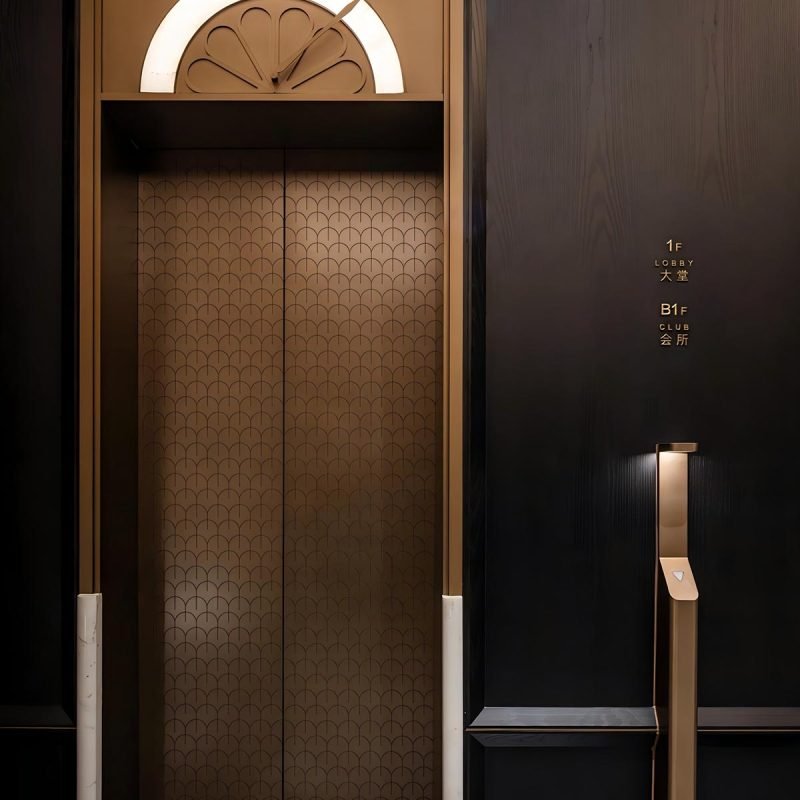 Custom stainless steel elevator door panels for architectural interiors