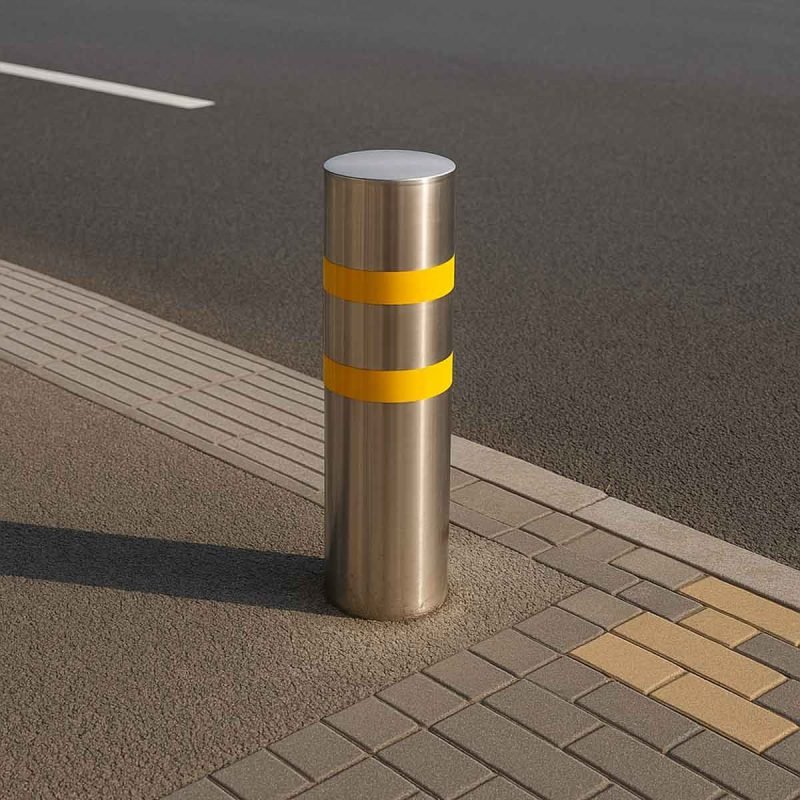 Stainless steel fixed bollards by TBK Metal Australia providing permanent traffic control and security for urban spaces.