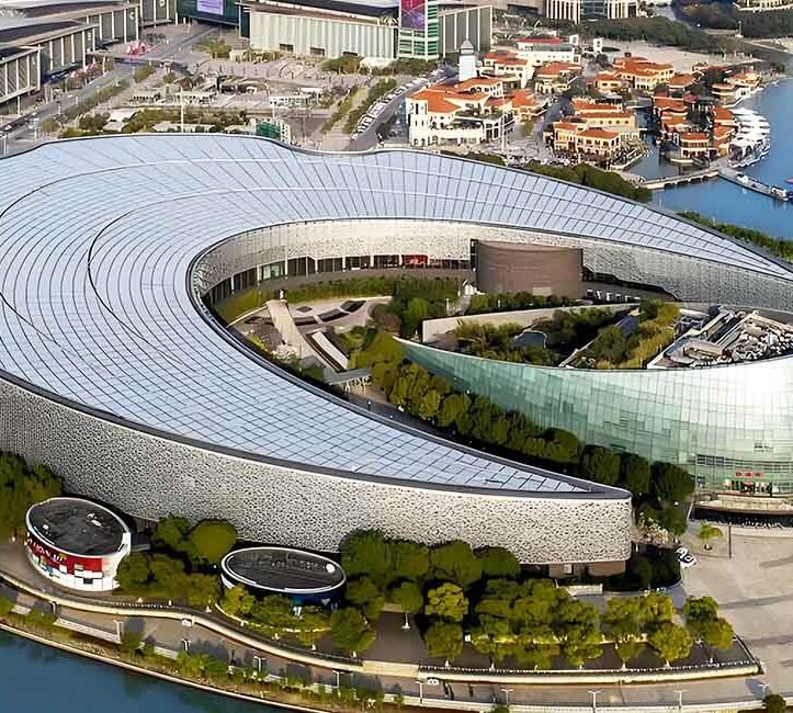 Suzhou Cultural and Arts Centre featuring a custom leaf blade facade with sculptural metal panels