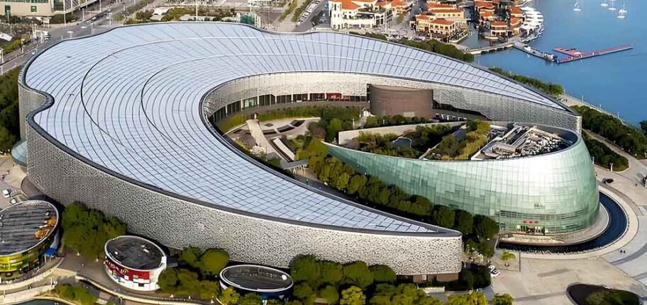 Suzhou Cultural and Arts Centre featuring a custom leaf blade facade with sculptural metal panels