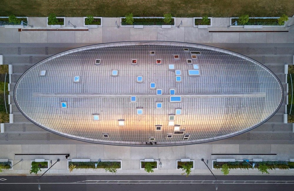 Mirror-finished stainless steel ceiling panels at Vaughan Metropolitan Centre Station