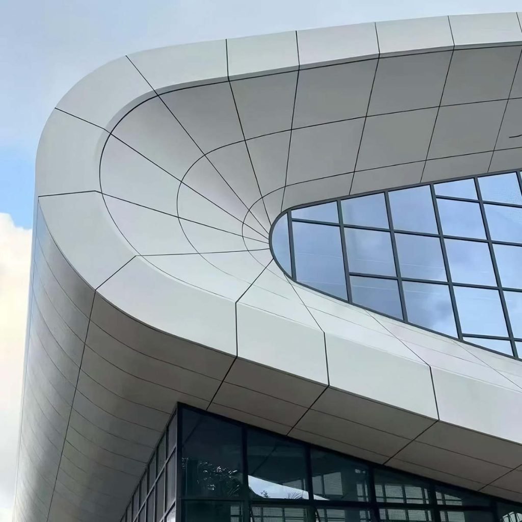 Contemporary aluminium composite facade panels installed on modern architectural exterior wall