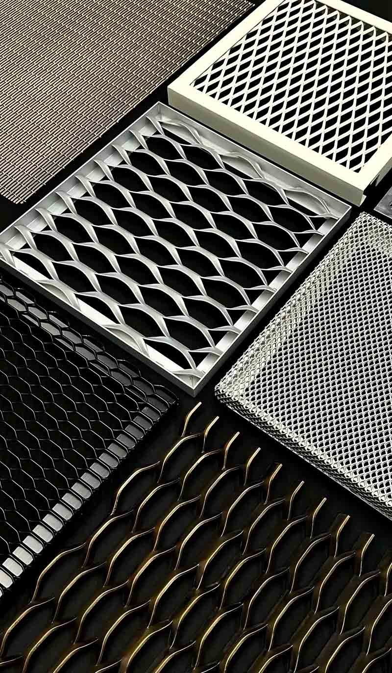 Customisation options for expanded metal mesh facade cladding panels with architectural finishes