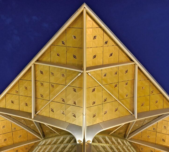 Stainless steel ceiling and roofing details at KAEC Station of Haramain High-Speed Railway