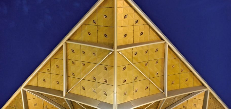 Stainless steel ceiling and roofing details at KAEC Station of Haramain High-Speed Railway