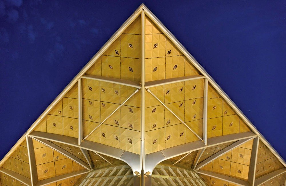 Stainless steel ceiling and roofing details at KAEC Station of Haramain High-Speed Railway