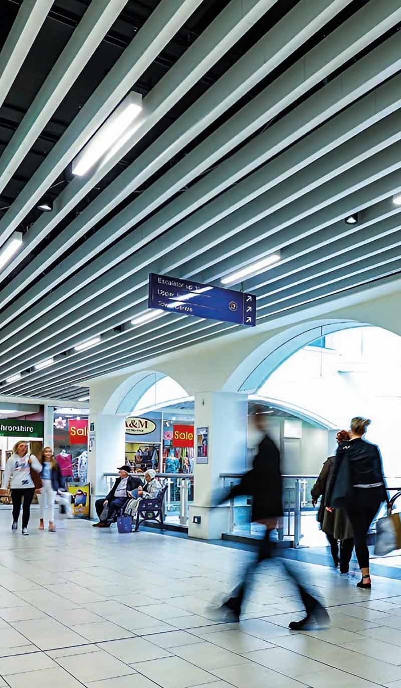 Aluminium linear ceiling system installed in a modern architectural interior project