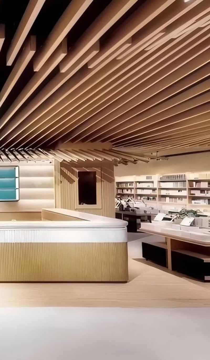 Aluminium linear ceiling system installed in a contemporary architectural interior space