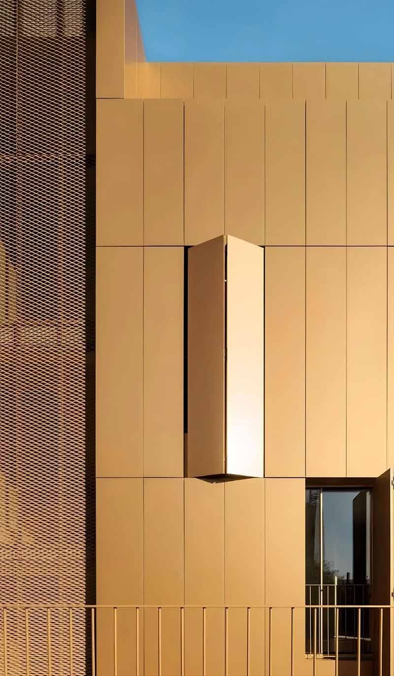 Aluminium composite facade panels used for modern commercial building exterior design