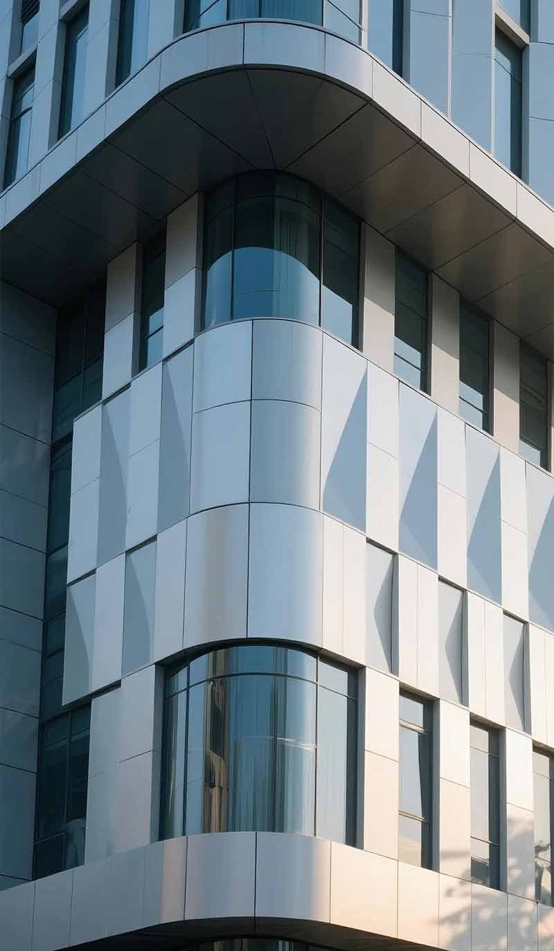 Exterior aluminium composite facade panels featured on contemporary architectural building project