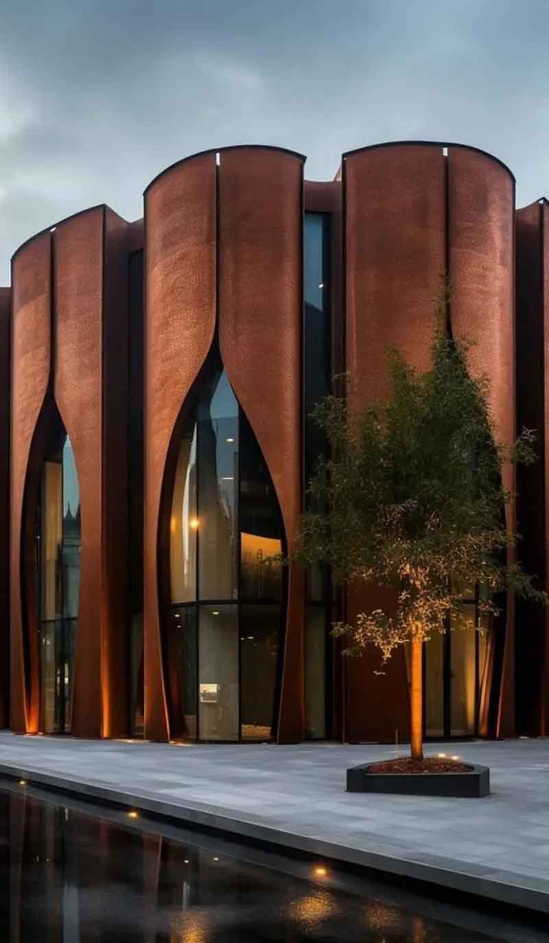 Corten steel cladding facade panels for an architectural project
