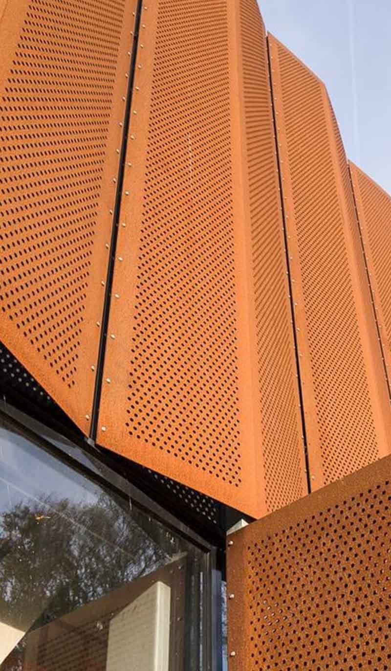Corten steel facade wall cladding panels for an architectural project