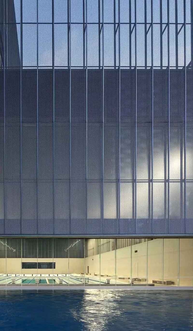 Expanded metal cladding facade panels applied in a modern architectural building project
