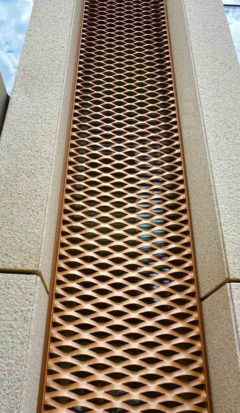 Expanded metal facade cladding panels installed on a contemporary architectural project